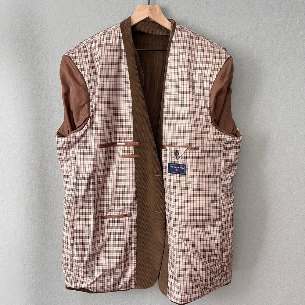 Saddlebred Corduroy Blazer Men 50R Brown Vintage Academic Professional - Picture 3 of 15